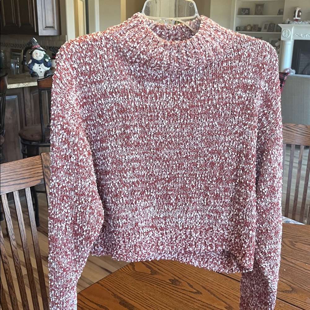 Blush and Bloom Mock Neck Sweater Desert Sand White Textured